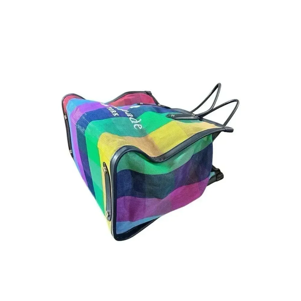 NWOT Kate Spade Ella Extra Large Rainbow Mesh Bag Tote Zip Top Embroidered Logo